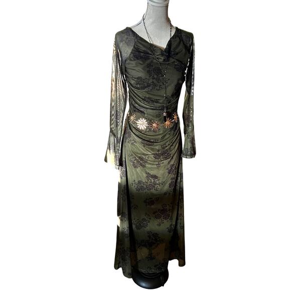 Whimsigoth Olive Floral Mesh Maxi - Picture 9 of 10